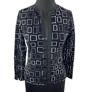 Vintage Rayure Black White Geometric Clip Closure Cardigan Jacket 40 S FRANCE